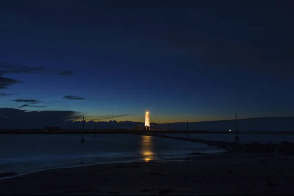 Beautiful View Illuminated Grotta Island Lighthouse Reyjavik Iceland — Stock Photo, Image