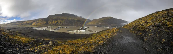 Ein Panoramablick Auf Den Solheimajokull Gletscher Südisland Sie Schmilzt Aufgrund — Stockfoto