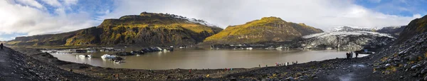 아이슬란드 2018 아이슬란드 남부에 Solheimajokull 빙하의 파노라마 변화에 온난화로 빠르게 — 스톡 사진