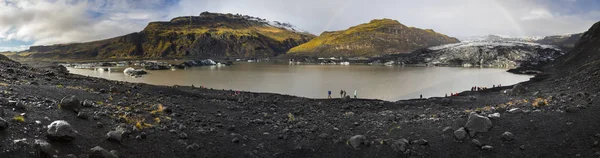 Panoramautsikt Över Solheimajokull Glaciär Södra Island Den Smälter Snabbt Grund — Stockfoto