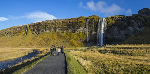 Sul Islândia Outubro 2018 Vista Panorâmica Magnífica Cachoeira Seljalandsfoss Sul — Fotografia de Stock