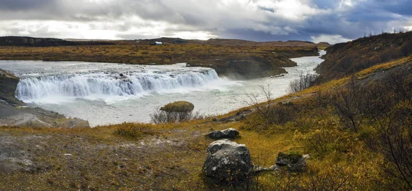 A panoramic view of the beautiful Faxi waterfall, also known as Vatnsleysufoss, located on the Golden Circle in Iceland.