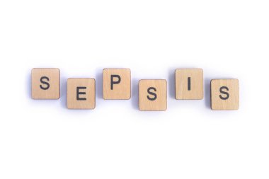 Kelime Sepsis ahşap mektup taşlarla spelt..
