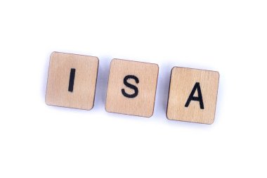 Kısaltma ISA - bireysel tasarruf hesabı, ahşap mektup taşlarla yazıldığını.