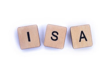 Kısaltma ISA - bireysel tasarruf hesabı, ahşap mektup taşlarla yazıldığını.