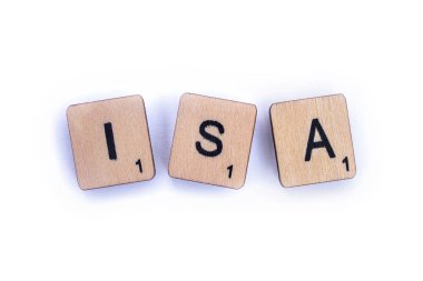 Londra, İngiltere - 8th Temmuz 2018: Kısaltma ISA - bireysel tasarruf hesabı, ahşap mektup Scrabble taşlarla, 8 Temmuz 2018 üzerinde spelt.