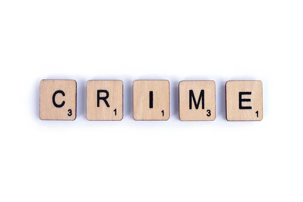 Londra Luglio 2018 Parola Crime Farro Con Lettera Legno Scrabble — Foto Stock