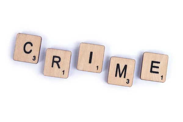 Londra Luglio 2018 Parola Crime Farro Con Lettera Legno Scrabble — Foto Stock