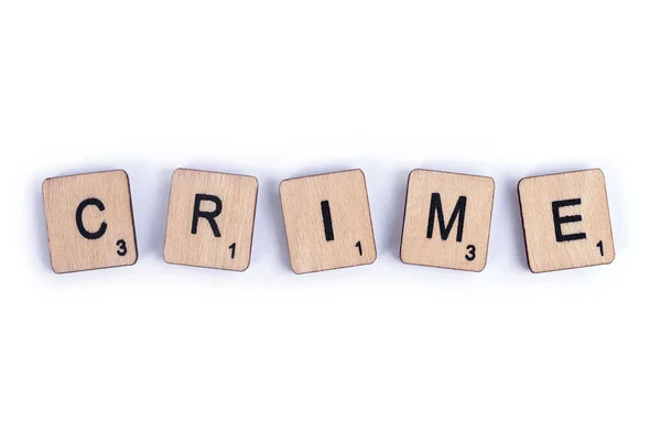 London July 7Th 2018 Word Crime Spelt Wooden Letter Scrabble — Stock Photo, Image