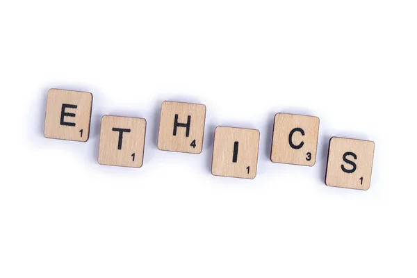 London July 7Th 2018 Word Ethics Spelt Wooden Letter Scrabble — Stock Photo, Image