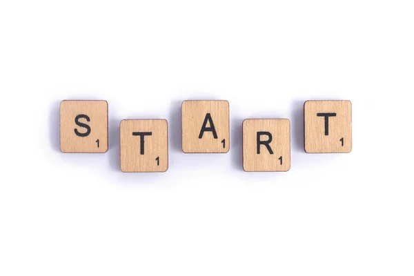 London July 7Th 2018 Word Start Spelt Wooden Letter Scrabble — Stock Photo, Image