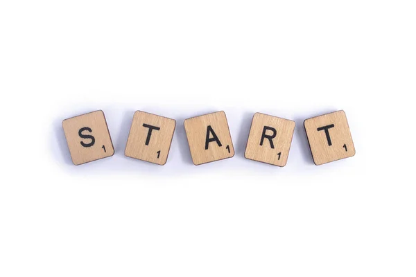 London July 7Th 2018 Word Start Spelt Wooden Letter Scrabble — Stock Photo, Image