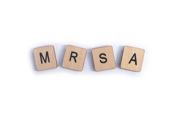 Abbreviation Mrsa Methicillin Resistant Staphylococcus Aureus Spelt Wooden Letter Tiles — Stock Photo, Image