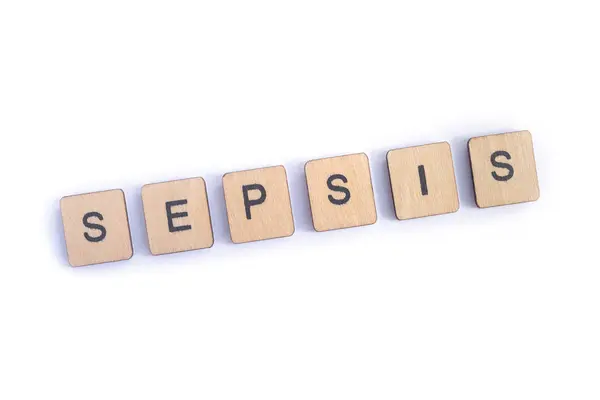 Parola Sepsis Farro Con Piastrelle Legno Lettera — Foto Stock