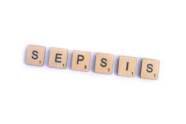 Лондон Великобритания Июля 2018 Года Слово Sepsis Пишется Деревянной Буквой — стоковое фото