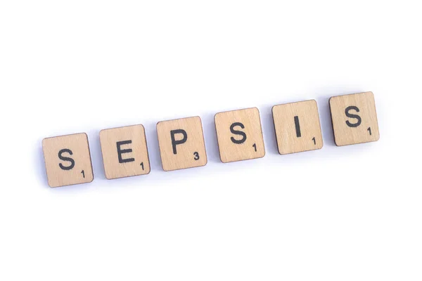 Londra Ngiltere Temmuz 2018 Kelime Sepsis Ahşap Mektup Scrabble Taşlarla — Stok fotoğraf