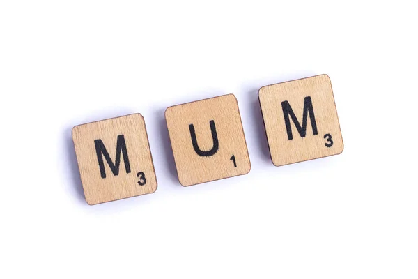 London July 7Th 2018 Word Mum Spelt Wooden Letter Scrabble — Stock Photo, Image