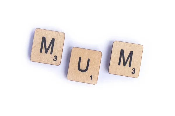 London July 7Th 2018 Word Mum Spelt Wooden Letter Scrabble — Stock Photo, Image