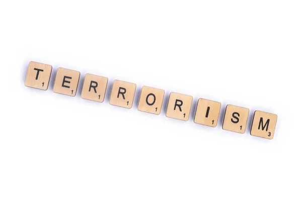 Londres Reino Unido Julho 2018 Palavra Terrorismo Escrita Com Letra — Fotografia de Stock