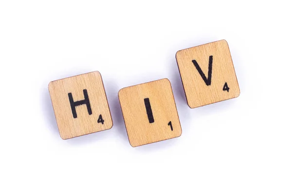 London July 7Th 2018 Abbreviation Hiv Spelt Wooden Letter Tiles — Stock Photo, Image