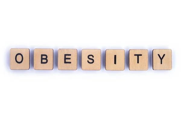 Parola Obesity Farro Con Lettera Legno Scrabble Piastrelle — Foto Stock