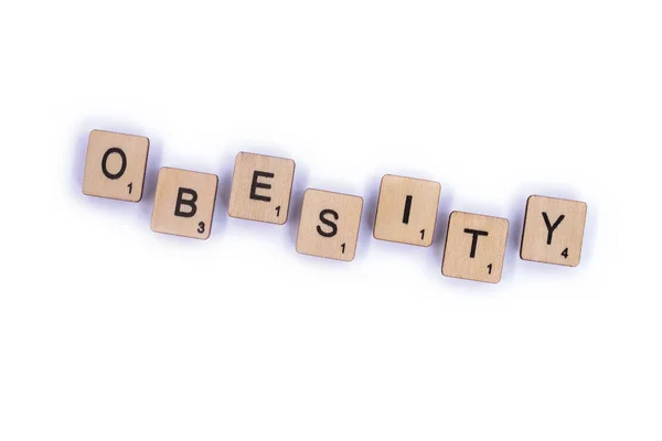 London July 8Th 2018 Word Obesity Spelt Wooden Letter Scrabble — Stock Photo, Image