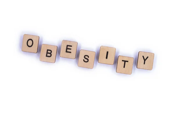 Het Woord Obesitas Spelt Met Houten Brief Tegels — Stockfoto