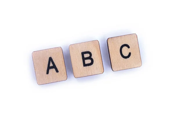 Las Letras Abc Escrito Con Letra Madera Scrabble Azulejos — Foto de Stock