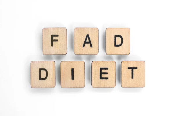 Frase Fad Diet Farro Con Piastrelle Legno Sfondo Bianco — Foto Stock