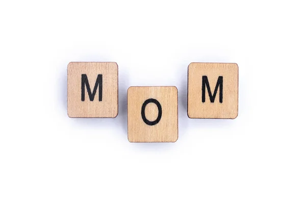 Word Mom Spelt Wooden Letter Tiles Plain White Background — Stock Photo, Image
