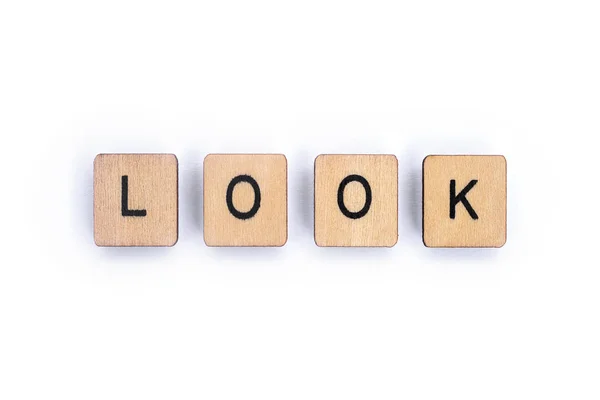 Word Look Spelt Wooden Letter Tiles Plain White Background — Stock Photo, Image