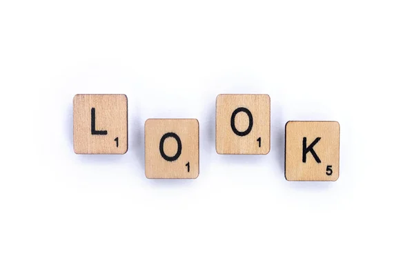 London July 8Th 2018 Word Look Spelt Wooden Letter Tiles — Stock Photo, Image