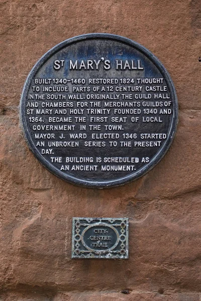 Une Plaque Entrée Historique Guildhall Marys Dans Ville Coventry Royaume — Photo