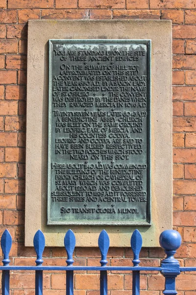 Plaque Priory Row Historic City Centre Coventry Marking Location Three — Stock Photo, Image