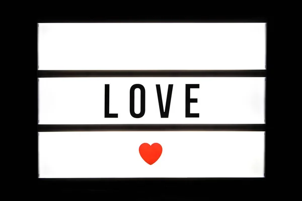 Love Text Light Box Isolated Black Background — Stock Photo, Image