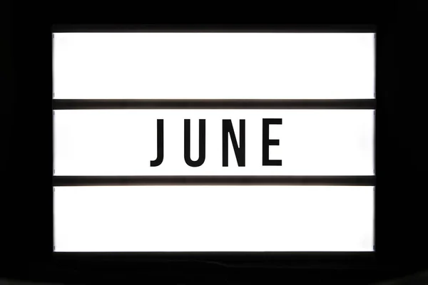 June Text Light Box Isolated Black Background — Stock Photo, Image
