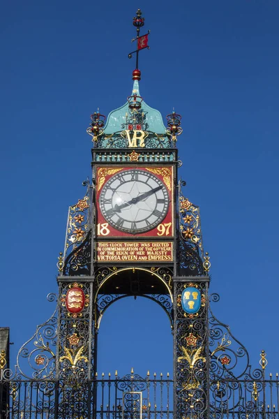 Magnifika Eastgate Klockan Den Historiska Staden Chester Storbritannien — Stockfoto