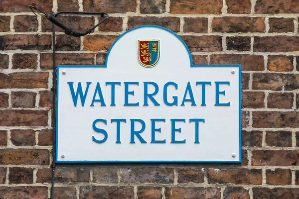 Een Straat Teken Voor Watergate Street Historische Stad Chester Het — Stockfoto
