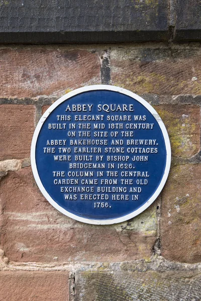 Plaque Abbey Square Detailing Its History Located City Chester — Stock Photo, Image