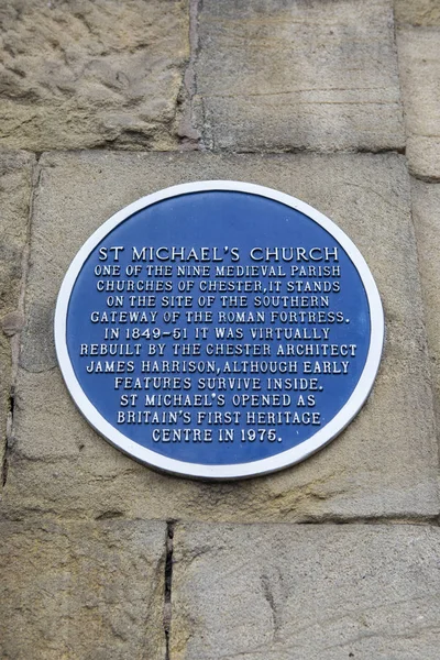 Una Placa Exterior Iglesia San Miguel Detallando Historia Del Edificio — Foto de Stock