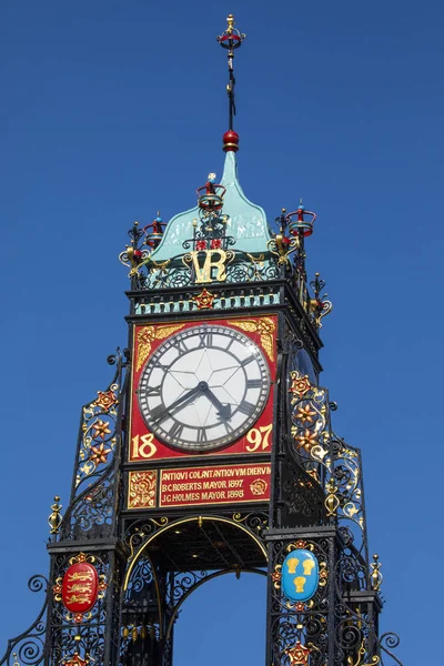 Uma Vista Elegante Relógio Eastgate Histórica Cidade Chester Cheshire Reino — Fotografia de Stock