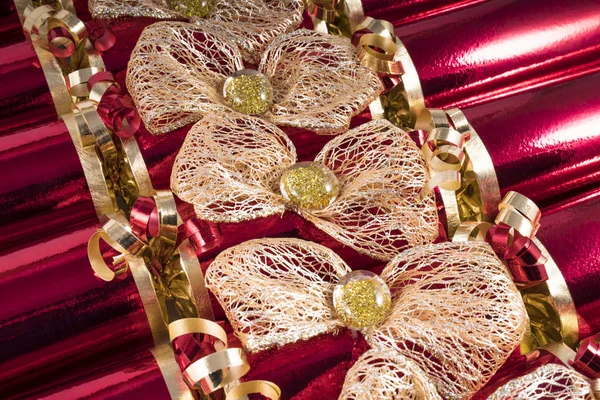 A studio shot of traditional Christmas Crackers.