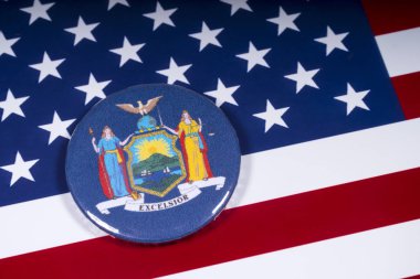 Londra, İngiltere - 15 Kasım 2018: Simge veya mühür, Amerika Birleşik Devletleri bayrağı üzerinde resimde York'un yeni,.