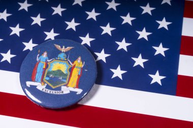 Londra, İngiltere - 15 Kasım 2018: Simge veya mühür, Amerika Birleşik Devletleri bayrağı üzerinde resimde York'un yeni,.