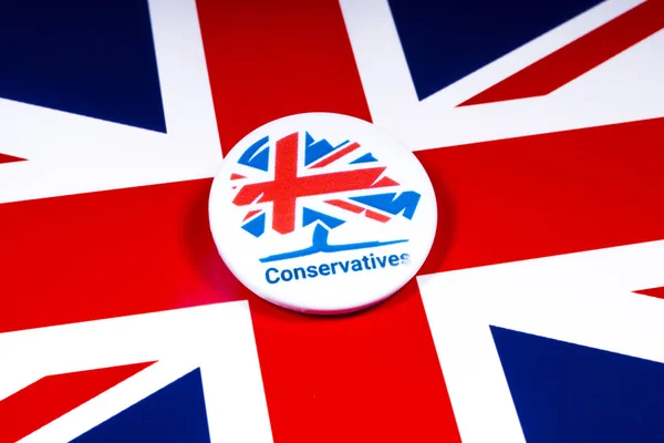 Londres Reino Unido Novembro 2018 Emblema Partido Conservador Sobre Bandeira — Fotografia de Stock