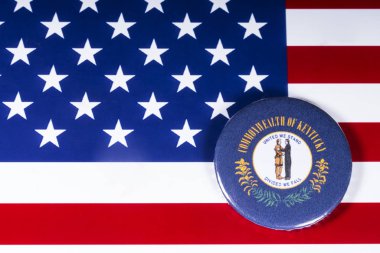 Londra, İngiltere - 20th Kasım 2018: Devlet Kentucky, Amerika Birleşik Devletleri bayrağı üzerinde resimde sembolü.