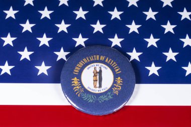 Londra, İngiltere - 20th Kasım 2018: Devlet Kentucky, Amerika Birleşik Devletleri bayrağı üzerinde resimde sembolü.