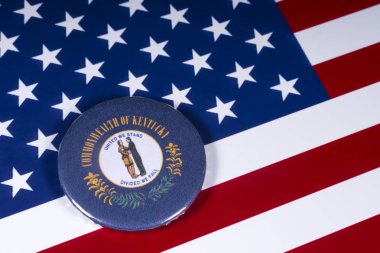 Londra, İngiltere - 20th Kasım 2018: Devlet Kentucky, Amerika Birleşik Devletleri bayrağı üzerinde resimde sembolü.