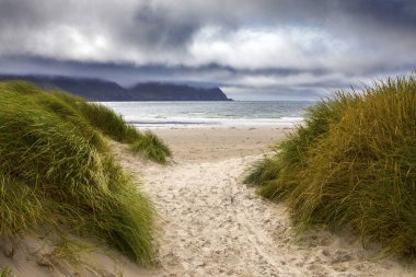Bir görünümü ile Salma Beach County Mayo, İrlanda için Achill adada kum tepelerine. 