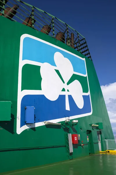 Irisches Meer Irland August 2018 Das Irische Fährenlogo Bord Einer — Stockfoto